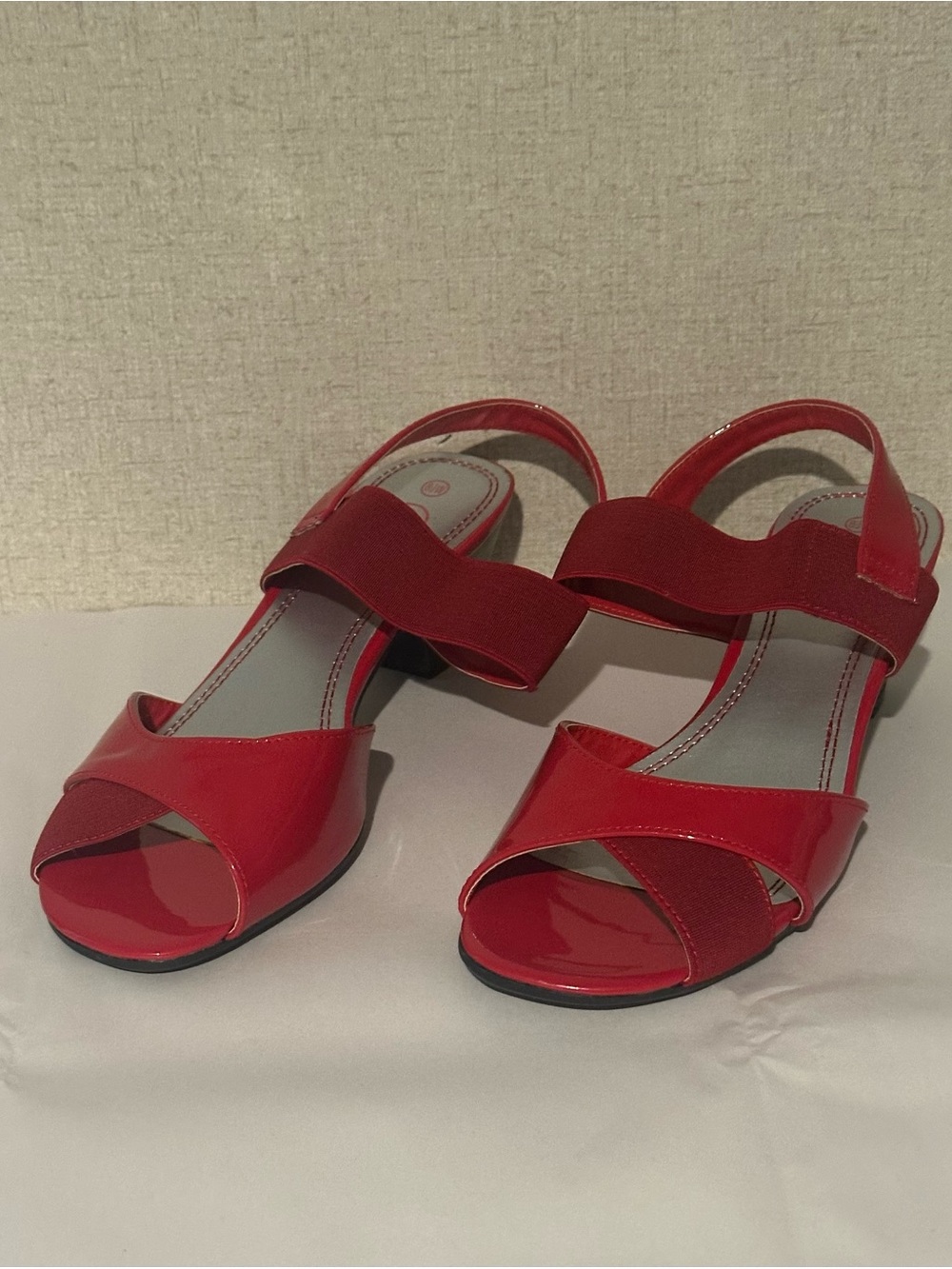 Itโs Ok Size 8.5 Red Open-Toe Slingback Heels with Elastic Cross Strap